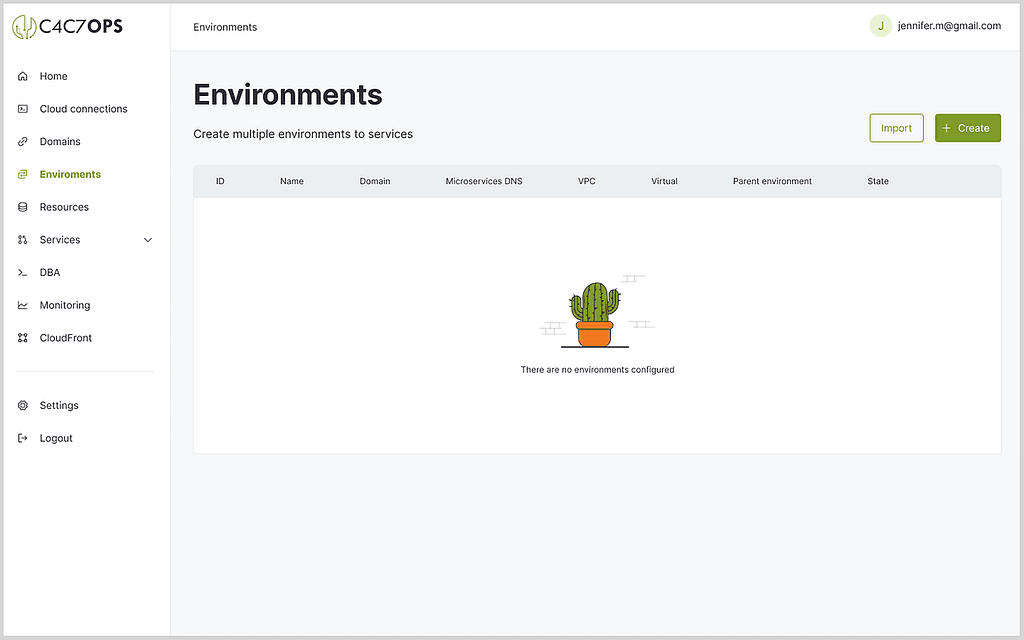 Crear un ambiente desde la consola de C4C7OPS - imagen 1