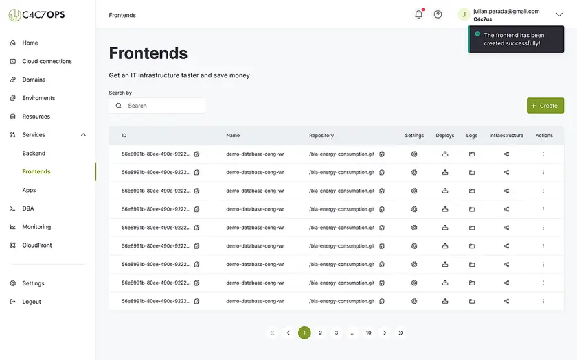 Despliega un repositorio frontend utilizando la consola de C4C7OPS - imagen 3